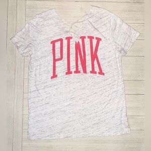 PINK Victoria's Secret Heather Gray & White Crisscross Logo Campus Tee